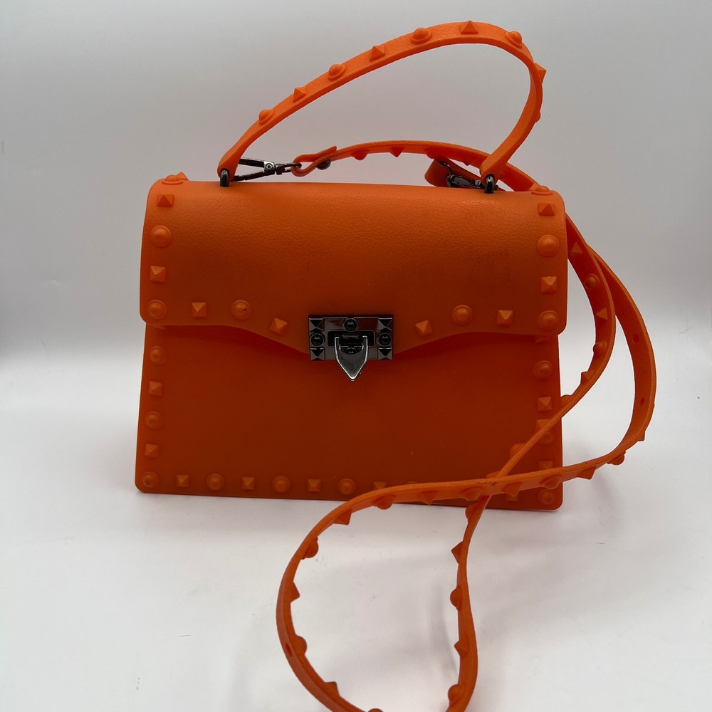 Akira Orange Studded Jelly Handbag Crossbody Satchel Matte Finish - Picture 2 of 9